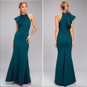 Margaux Teal Blue One-Shoulder Maxi Dress Small NWT